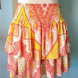 Ramy Brook Kids L or Women’s S Orange and Yellow layered Mini Skirt